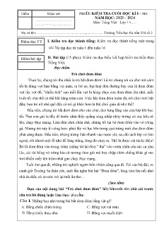 Đề kiểm tra cuối học kì I Tiếng Việt Khối 5 - Năm học 2023-2024 - Trường Tiểu học Thị trấn Vôi số 2