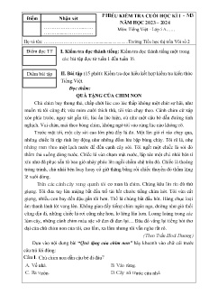 Đề kiểm tra cuối học kì I Tiếng Việt Lớp 5 - Năm học 2023-2024 - Trường Tiểu học Thị trấn Vôi số 2