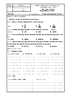 Đề kiểm tra cuối học kì I Toán 5 - Năm học 2022-2023 - Trường Tiểu học Thị trấn Vôi số 2 (Có đáp án + Ma trận)