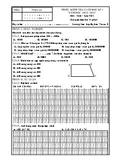 Đề kiểm tra cuối học kì I Toán Khối 4 - Năm học 2022-2023 - Trường Tiểu học Thị trấn Vôi số 2 (Có đáp án + Ma trận)
