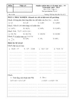 Đề kiểm tra cuối học kì I Toán Khối 5 - Năm học 2023-2024 - Trường Tiểu học Thị trấn Vôi số 2