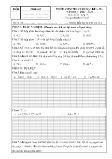 Đề kiểm tra cuối học kì I Toán Lớp 5 - Năm học 2023-2024 - Trường Tiểu học Thị trấn Vôi số 2