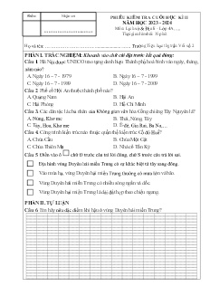 Đề kiểm tra cuối học kì II Lịch sử và Địa lí 4 - Năm học 2023-2024 - Trường Tiểu học Thị trấn Vôi số 2