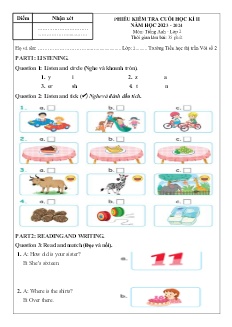 Đề kiểm tra cuối học kì II Tiếng Anh 2 - Năm học 2023-2024 - Trường Tiểu học Thị trấn Vôi số 2 (Có file nghe)