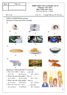 Đề kiểm tra cuối học kì II Tiếng Anh 3 - Năm học 2023-2024 - Trường Tiểu học Thị trận Vôi số 2 (Có file nghe)