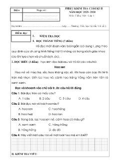 Đề kiểm tra cuối học kì II Tiếng Việt 1 - Năm học 2023-2024 - Trường Tiểu học Thị trấn Vôi số 2