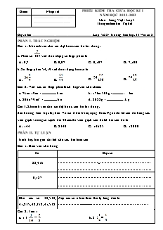 Đề kiểm tra giữa học kì I Toán Lớp 5 - Năm học 2022-2023 - Trường Tiểu học Thị trấn Vôi số 2 (Có đáp án + Ma trận)