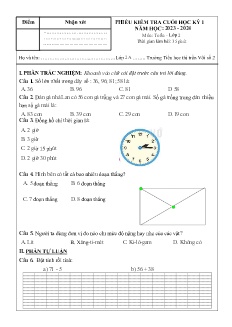 Đề kiểm tra học kì I Toán 2 - Năm học 2023-2024 - Trường Tiểu học Thị trấn Vôi số 2