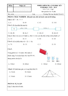 Đề kiểm tra học kì I Toán 3 - Năm học 2023-2024 - Trường Tiểu học Thị trấn Vôi số 2