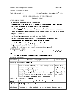 Giáo án Tiếng Anh 3 - Period 45, Unit 7: Classroom instructions - Năm học 2024-2025 - Nguyễn Thị Thùy
