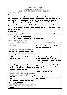 Kế hoạch bài dạy Khoa học 4 - Bài: Nước có những tính chất gì?