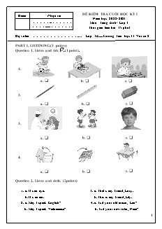 Ma trận Đề kiểm tra cuối học kì I Tiếng Anh 3 - Năm học 2022-2023 - Trường Tiểu học Thị trấn Vôi số 2 (Có đáp án + File nghe)